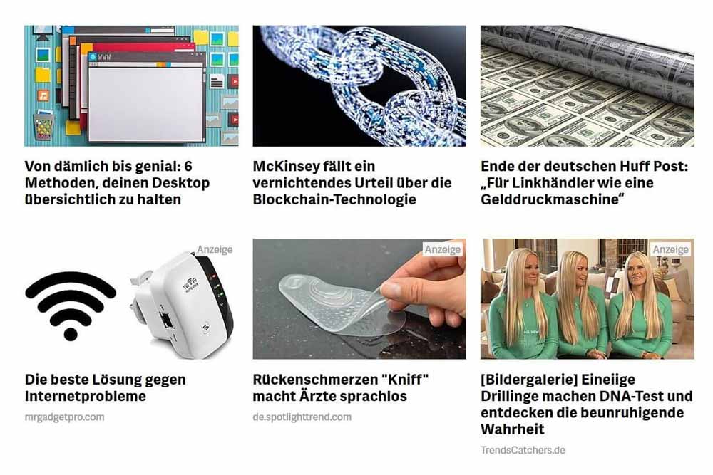 Screenshots aus dem Native Advertising