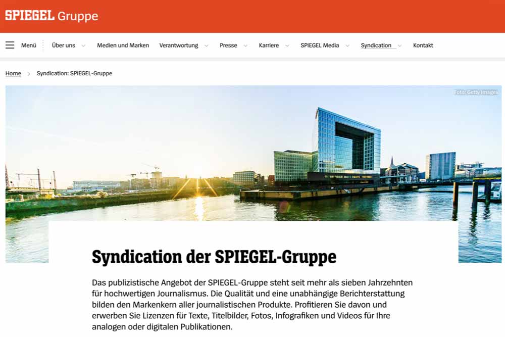 Screenshot des Lizenzbereichs des Spiegel auf ihrer Website